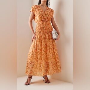 NWT Acler Bicknell Shirred Printed Metallic-Cotton Maxi Dress Size 4